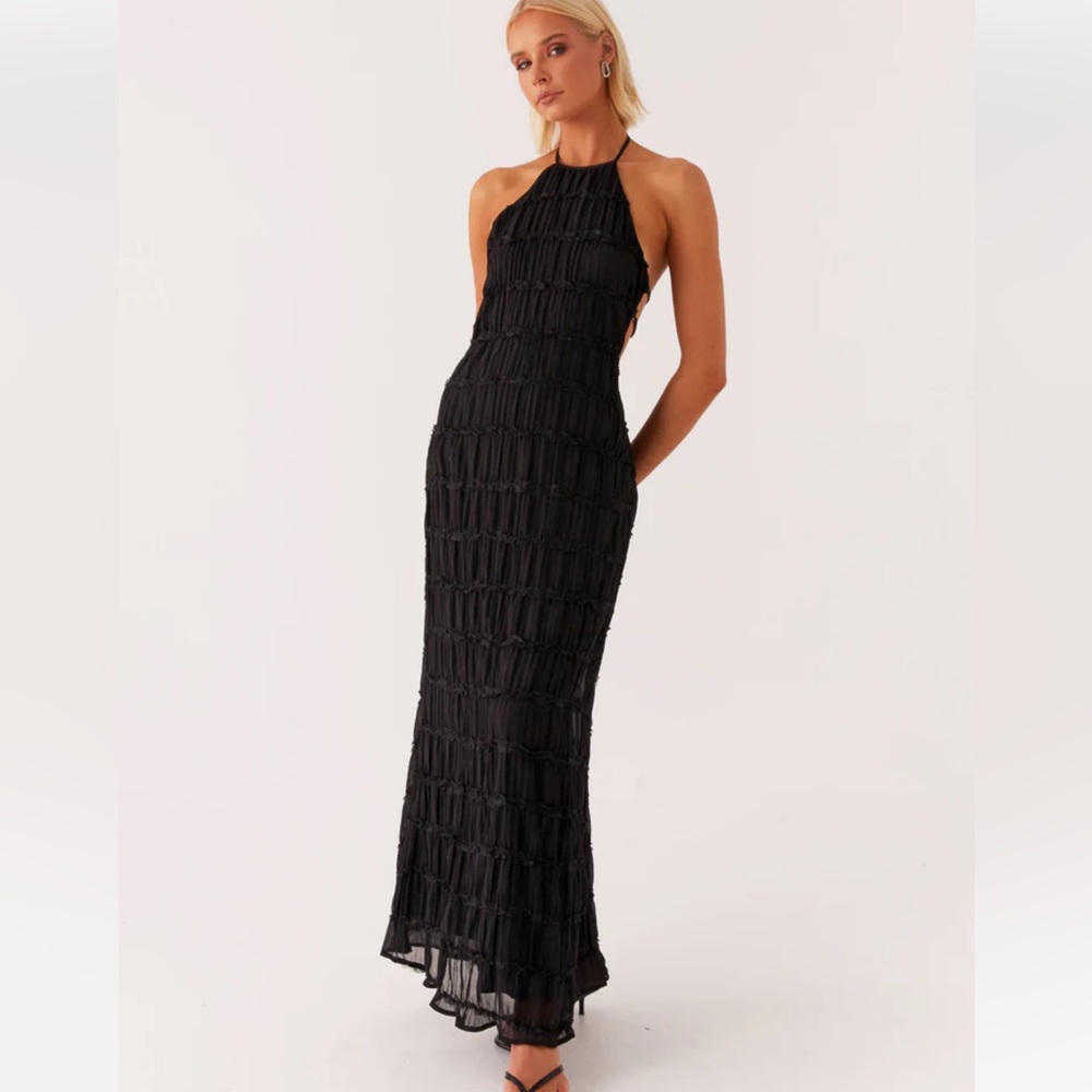 Peppermayo Black Textured Backless Dress